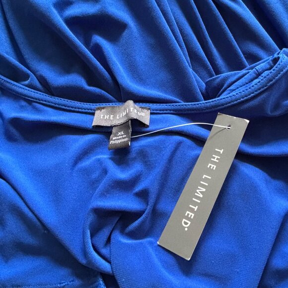 The Limited Royal Blue Wrap Dress w/ Tie Size XL  Ruffles Half Sleeve Stretchy - Picture 8 of 10